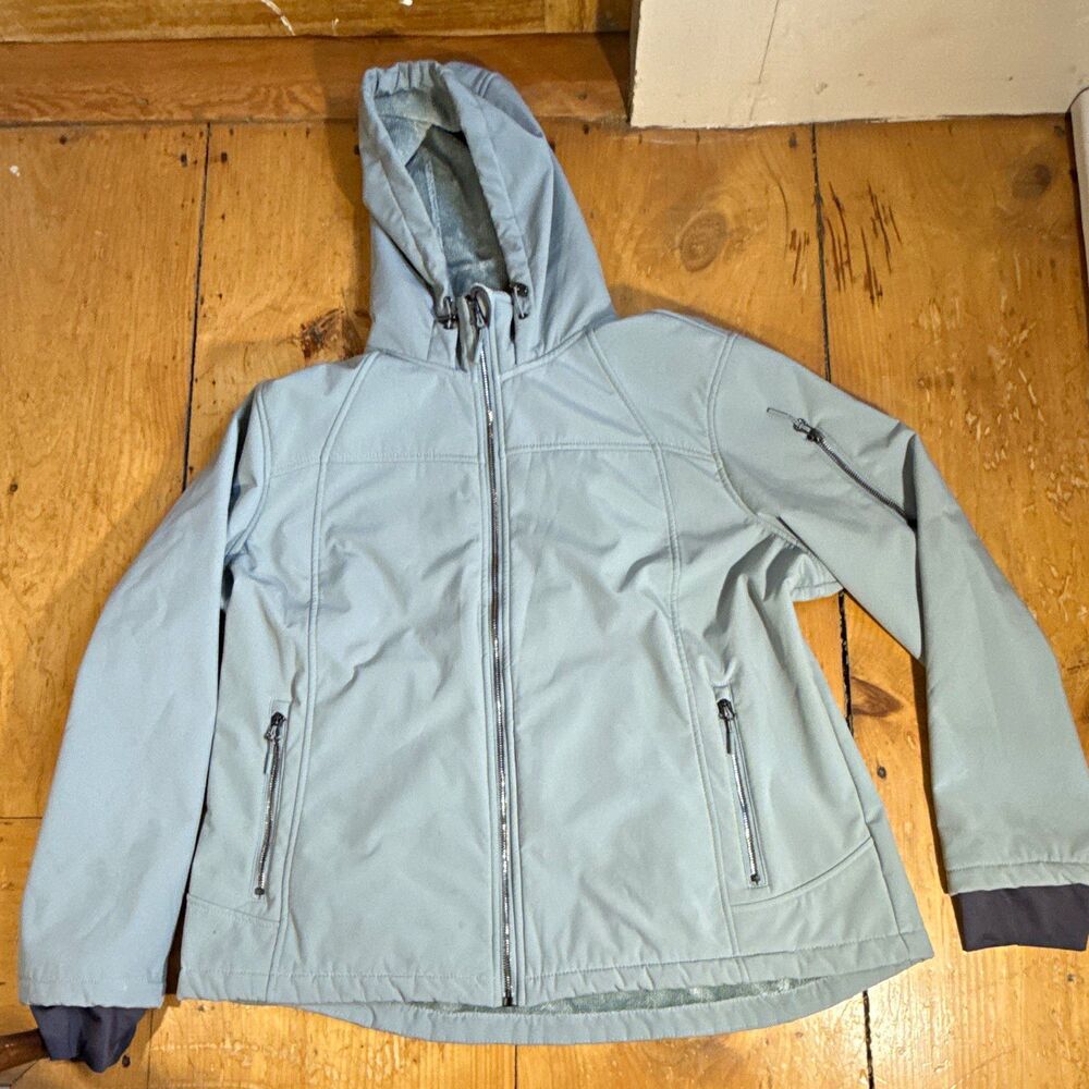 Free Country Super Softshell Women’s blue/grey Hooded fleece lined Jacket 2XL